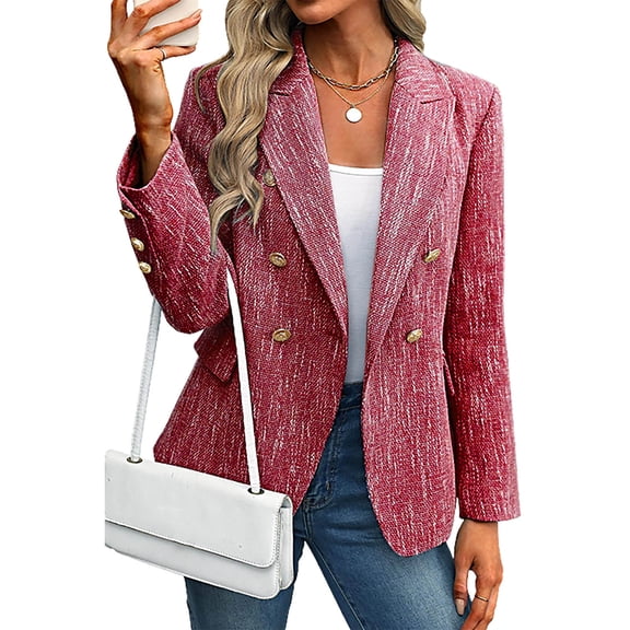 Women's Blazer Business Casual Long-sleeved Double-breasted Jacket Open-front Work Suit