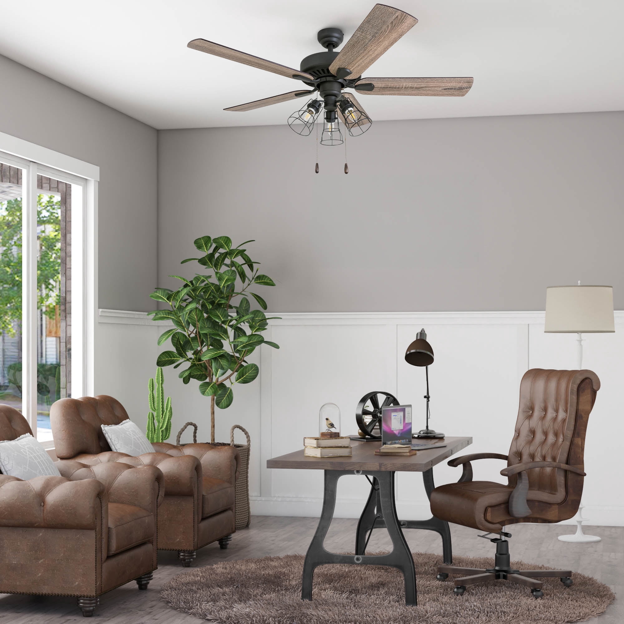 Prominence Home Inland Seas 52" Bronze Farmhouse Ceiling Fan with 5 Blades, 3 Arm Cage Light Kit, Remote & Reverse Airflow