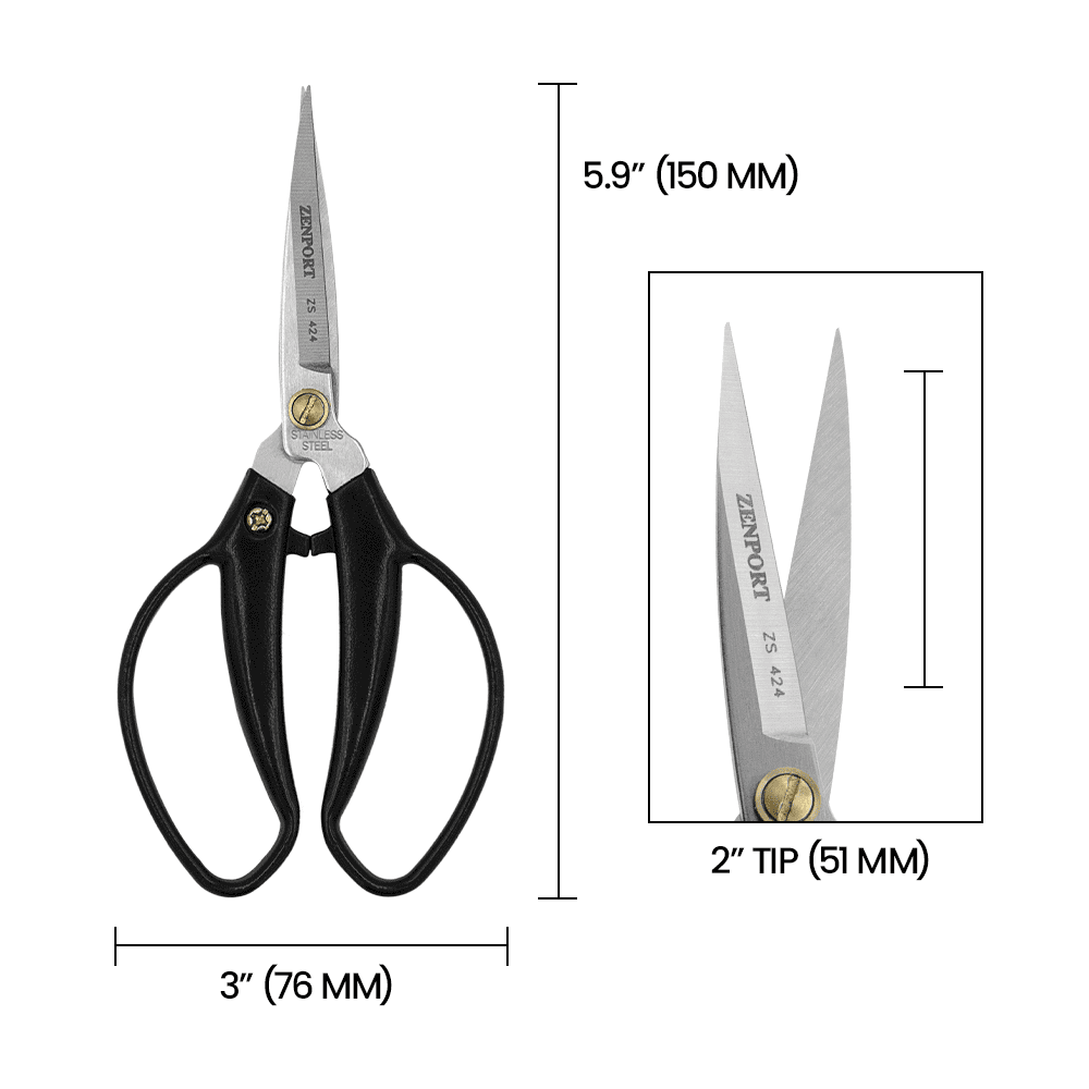 Zenport ZS424 Professional Scissors, 5.9-Inch, 2 Inch Stainless Steel Blades, Black - 3 Pack