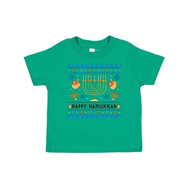 Inktastic Happy Hanukkah Sweater Style Design with Menorah and Dreidel Boys or Girls Baby T-Shirt