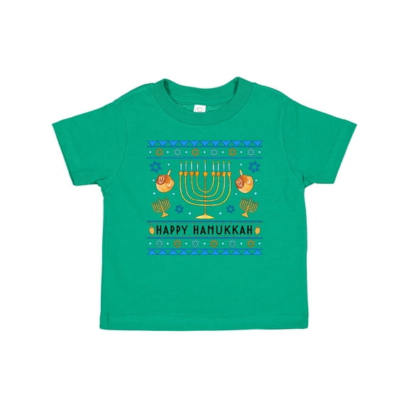 Inktastic Happy Hanukkah Sweater Style Design with Menorah and Dreidel Boys or Girls Baby T-Shirt