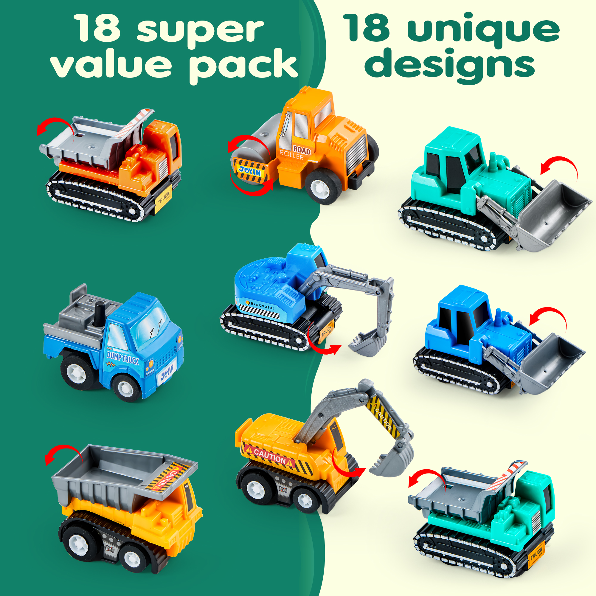 Joyfy 18-Piece Toy Car Set, Friction Pull-Back Vehicles photo 2