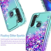 Motorola Moto G Stylus 2020 Phone Case, with [Tempered Glass Protector Included] Liquid Floating Glitter Quicksand Bling with Spot Diamond Cover - Teal/Purple
