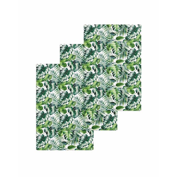 Tropical Palm Leaves Kitchen Dish Towels for Drying Dishes Set of 3, Summer Green Botanical Plants Waffle Weave Microfiber Terry Hand Tea Bathroom Towels Quick Dry & Absorbent Towel 15.7x23.6