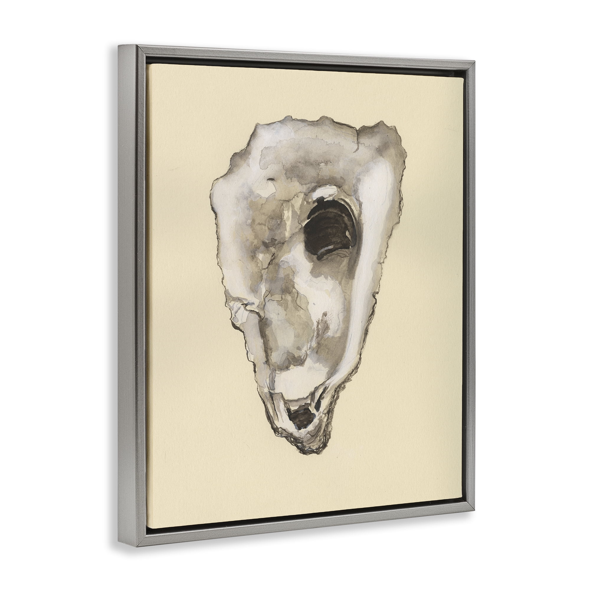 Stupell Industries Oyster Sea Creature Nautical & Beach Painting Gray Floater Framed Canvas Art Print Wall Art, 25 x 31