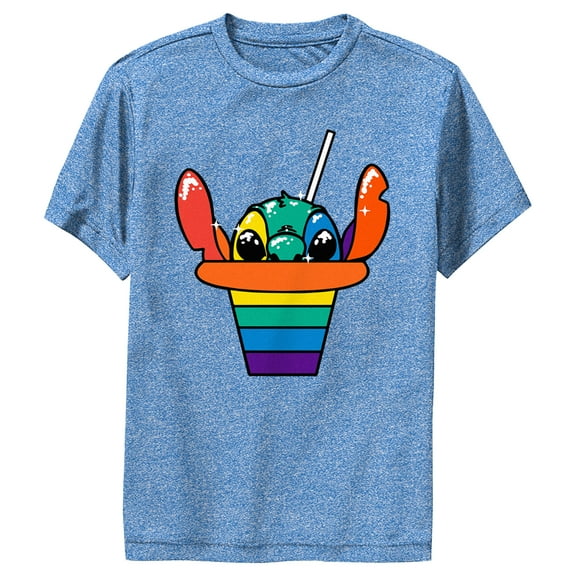 Boy's Lilo & Stitch Rainbow Shave Ice Stitch Performance Graphic Tee Royal Blue Heather Medium