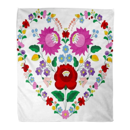 SIDONKU Throw Blanket Warm Cozy Print Flannel Heart Made Traditional Hungarian Pattern from Kalocsa Region Comfortable Soft for Bed Sofa and Couch 58x80 Inches