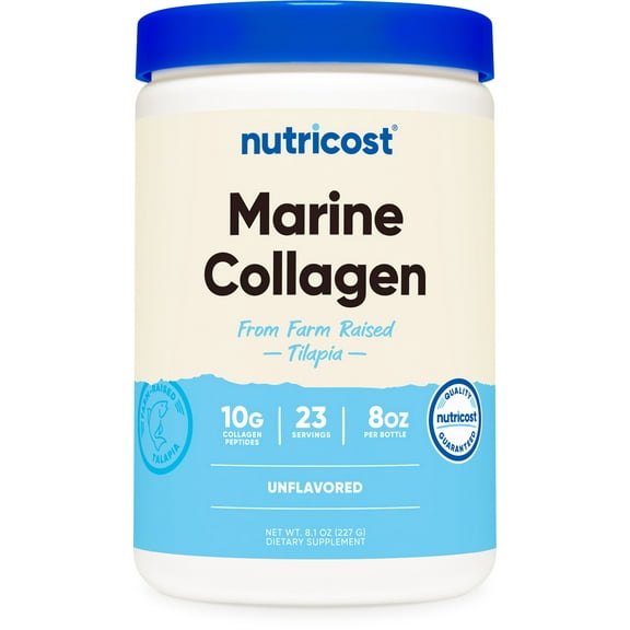 Nutricost Marine Collagen Powder Farm Raised Fish (Unflavored) (8 oz) - 23 Servings, 9 G Protein Per Serving, Non-GMO, GMP Compliant