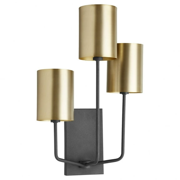 Harmony 3 - Light Textured Black And Aged Brass Brass Mid Century Modern / Transitional Fabric Wall Sconce