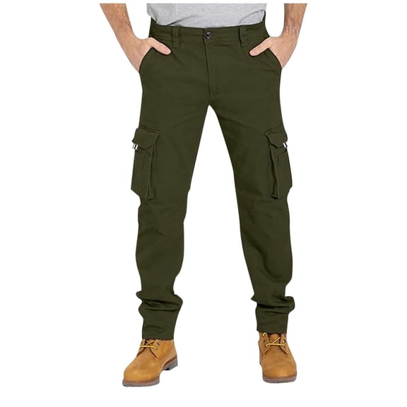 Men's Cargo Pants Straight Twill Stretch Regular Fit Work Pants with 6 pockets Outdoor Work Office Hiking Workout Trouser (L, Army Green)