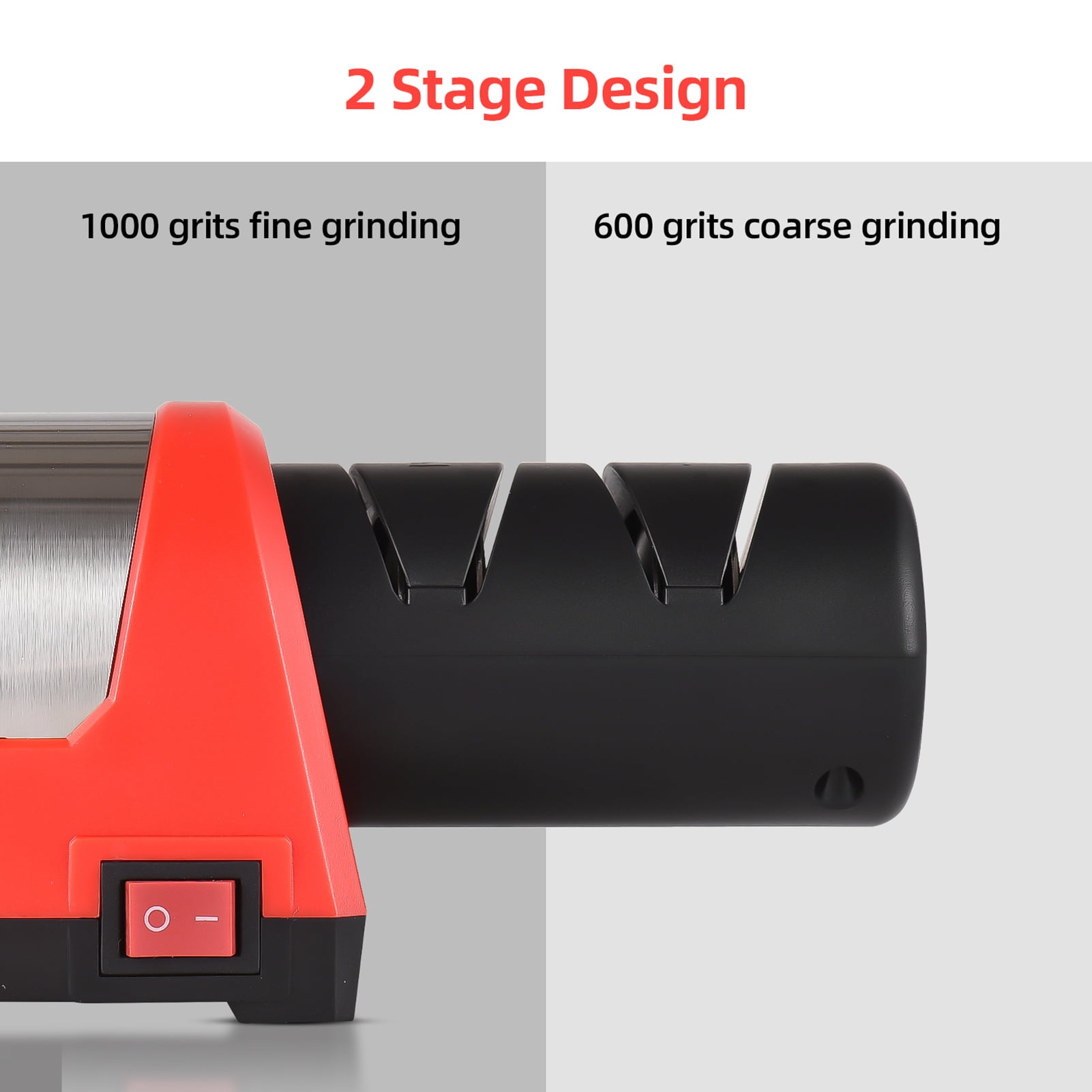 Yajisi 2 Stage Electric Knife Sharpener for Kitchen Knives and Ceramic Knives, Portable Auto Sharpening Tool with 600 & 1000 Grit Diamond Stone, Replaceable Head, Red/Black, 9.84 inches / 25 cm