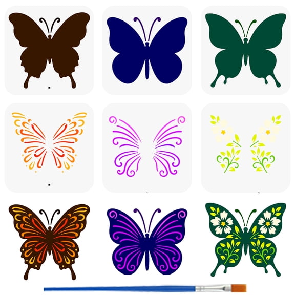 6 Pcs Layered Butterfly Painting Stencil with Brush 5.9x5.9inch Butterflies Drawing Template Animals Theme DIY Decoration Stencil