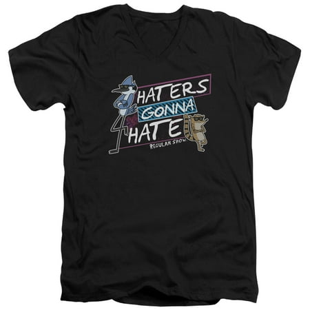 Regular Show Haters Gonna Hate V-neck T-shirt Black Adult Unisex 100% Cotton Short Sleeve
