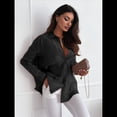 thumbnail image 4 of Blusa de Transparente con Botones para Mujer, Larga, Color Liso, con Diamantes Llamativos Negro XL, 4 of 8