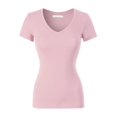 thumbnail image 1 of Made by Olivia Women's Basic Solid Short Sleeve V Neck Jersey Top, 1 of 6