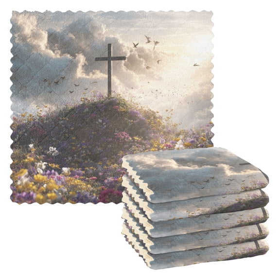 6 Pieces of Kitchen Towels 11x11Inch Kitchen Dish Cloths Kitchen Dish Towels Reuseable Cleaning Cloths Beautiful Cross Meadow