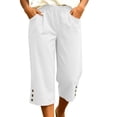 thumbnail image 3 of Cloaraye Cotton Capri Pants for Women Elastic Waist Wide Leg Cropped Pants with Pockets Solid Color Casual 3/4 Length Palazzo Pants, 3 of 6