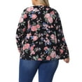 thumbnail image 3 of Agnes Orinda Women's Plus Size Tops Floral Print Long Sleeve Tunic Pleated Crew Neck Dressy Casual Blouses 4X Black, 3 of 6