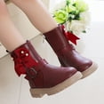 thumbnail image 6 of FAOWME Child Thick Heeled Thick Soled Girls Mid-Length Boots Shoes Fashionable Pearl Bow Children Short Boots Red 11-11.5 Years, 6 of 8
