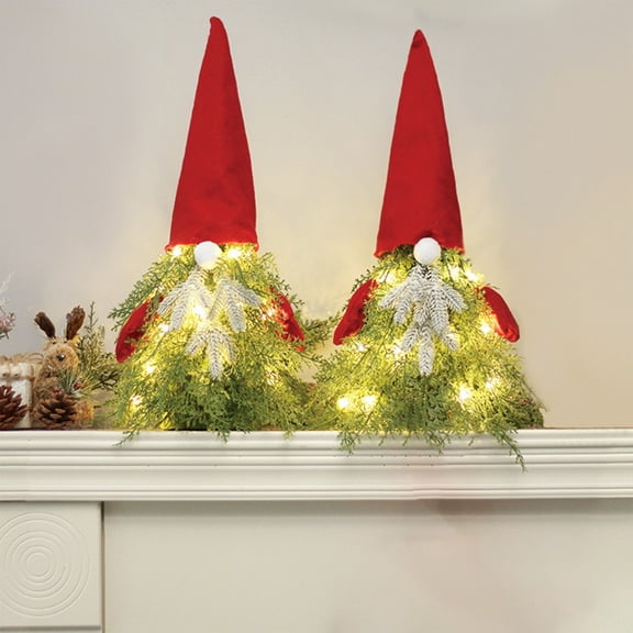 13" Light-Up Santa Gnome Doll with LED Hat - Battery Operated Tabletop Decor for Christmas, Indoor/Outdoor (Batteries Not Included) Green