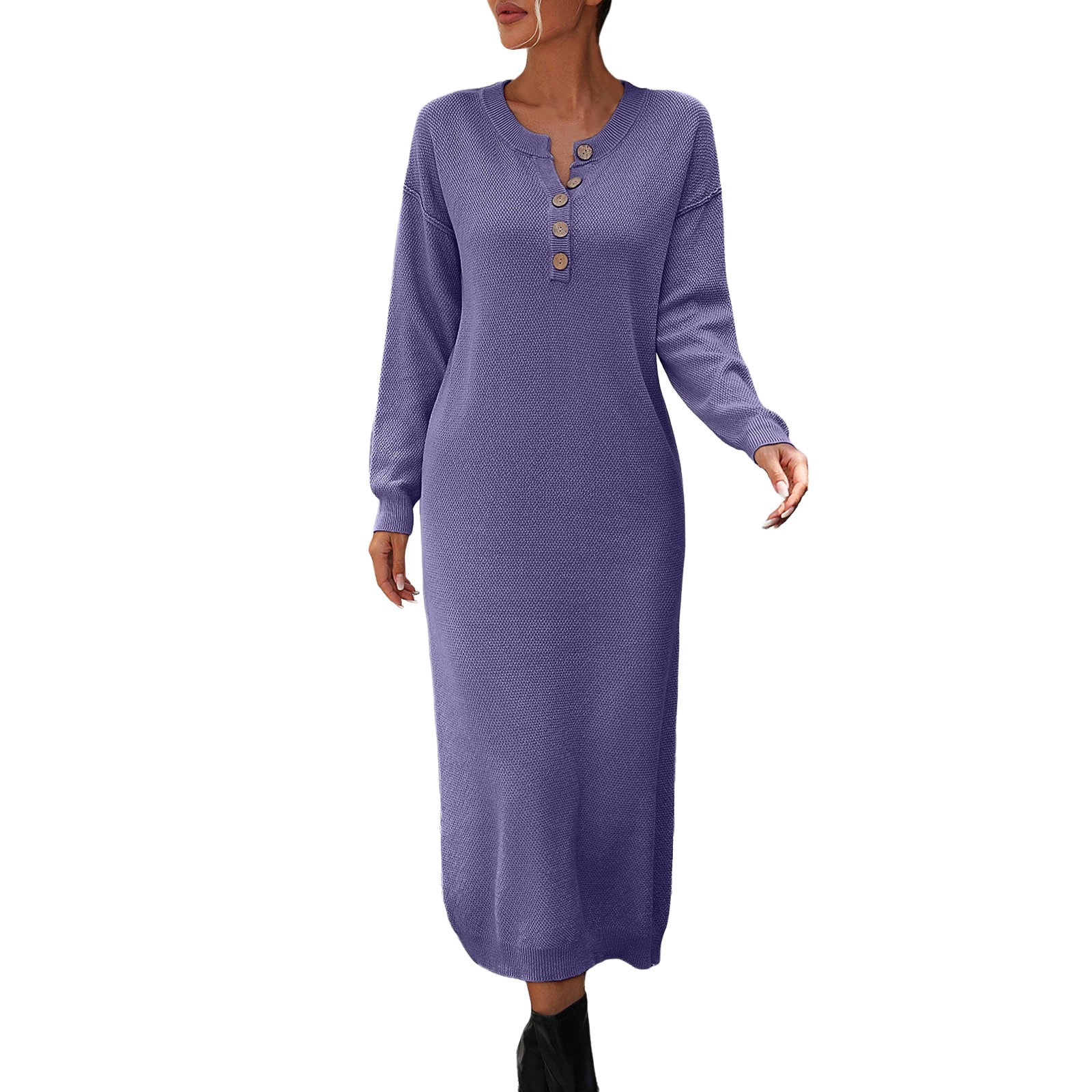Women Long Sleeve Button V Neck Oversized Casual Loose Fit Knit Fall Midi  Sweater Dress Trendy Outfits T Shirt Dress for Women Casual Long Sleeve  Tunic Dresses Petite Dresses Women Cute Casual