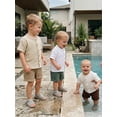 thumbnail image 5 of BemeyourBBs Toddler Baby Boy Summer Clothes Infant baby Boys Cotton Linen Outfits Short Sleeve Solid Color Button Down Shirt Tops and Elastic Waist Pockets Shorts 2Pcs Set, 5 of 9