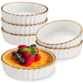 thumbnail image 1 of ONEMORE Ramekins 4 oz - Oven Safe Shallow Ramekins with Brown Rim for Creme Brulee - Speckled, Fluted, Set of 6, 1 of 7