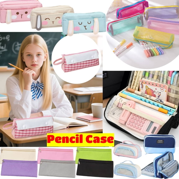 Mesh Pencil Case, Large Capacity Pencil Pouch, Portable Zipper Stationery Bag for Adults, Educational Office Supplies, Lazyguy