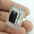 thumbnail image 2 of Genuine Black Onyx Gemstone Band Ring, Fancy Ring, Wedding Attractive Ring, Statement Hammered Black Stone Cabochon Rectangle Promise Ring, Stylish Ring, Minimalist Ring (Black Onyx, Size 7), 2 of 5