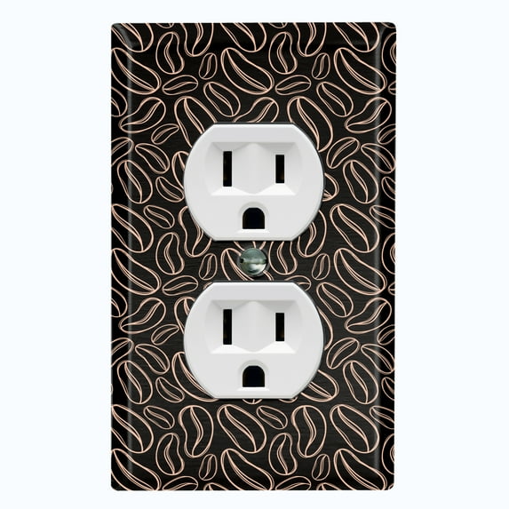 Metal Light Switch Wall Plate Outlet Cover (Coffee Espresso Mocha Bean Black Pattern - Single Duplex)