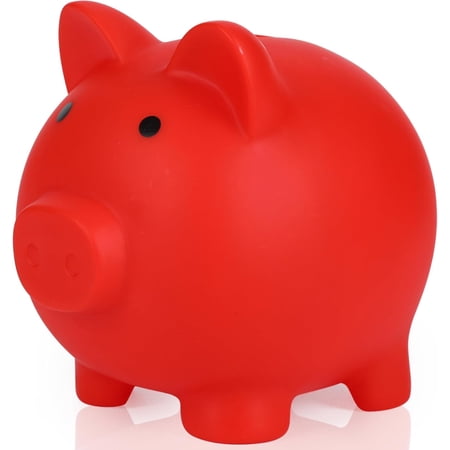 OWIKOL Mini Piggy Bank Set - Unbreakable Plastic Coin Money Bank | Adorable Piggy Toy for Savings | Cute Home Decor & Birthday Gift (Size: Large Red)