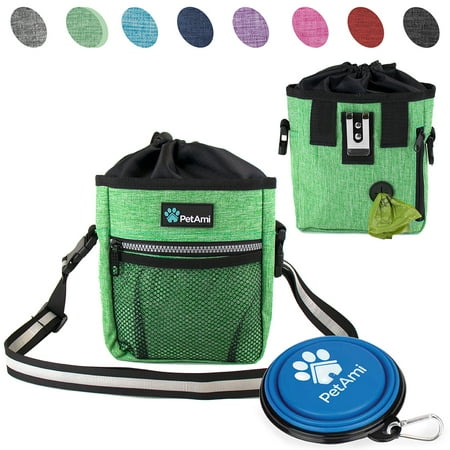 PetAmi Dog Treat Pouch Pet Treat Pouch For Training Dog Walking Bag Holder for Kibbles Pet Food Toy Dog Trainer Essentials Supplies Poop Bag Dispenser 3 Ways to Wear (Green)