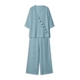 thumbnail image 5 of VBVC Women's Button 2 Piece Outfits Set,Long Sleeve Top and Wide Leg Pants For Women, Ladies' V-Neck Loungewear Tracksuit with Pockets,Light Blue,S-2XL, 5 of 6