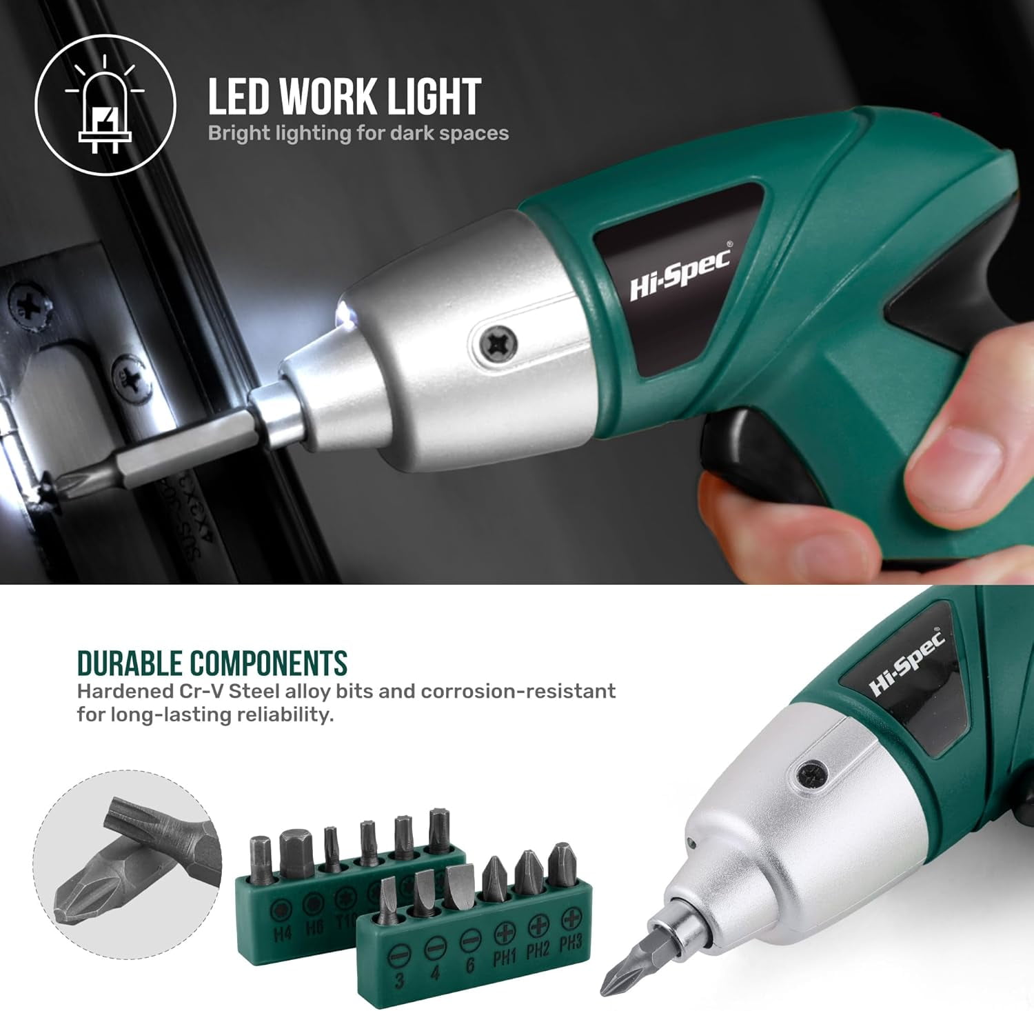 General 3.6V Cordless Electric Screwdriver Set with Interchangeable Bits, Green