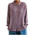 thumbnail image 2 of Pounoo Blouses for Women Dressy Casual Long Sleeve Collared Pleated Cutout Trim Button Front Blouses Relaxed Fit Office Casual Outfits Gift, 2 of 6