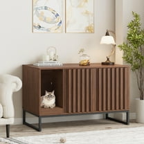 Vabches Hidden Cat Litter Box Enclosure Furniture, Multi-Functional Cat Washroom Bench with Cat Scratching Pad and Fluted Doors