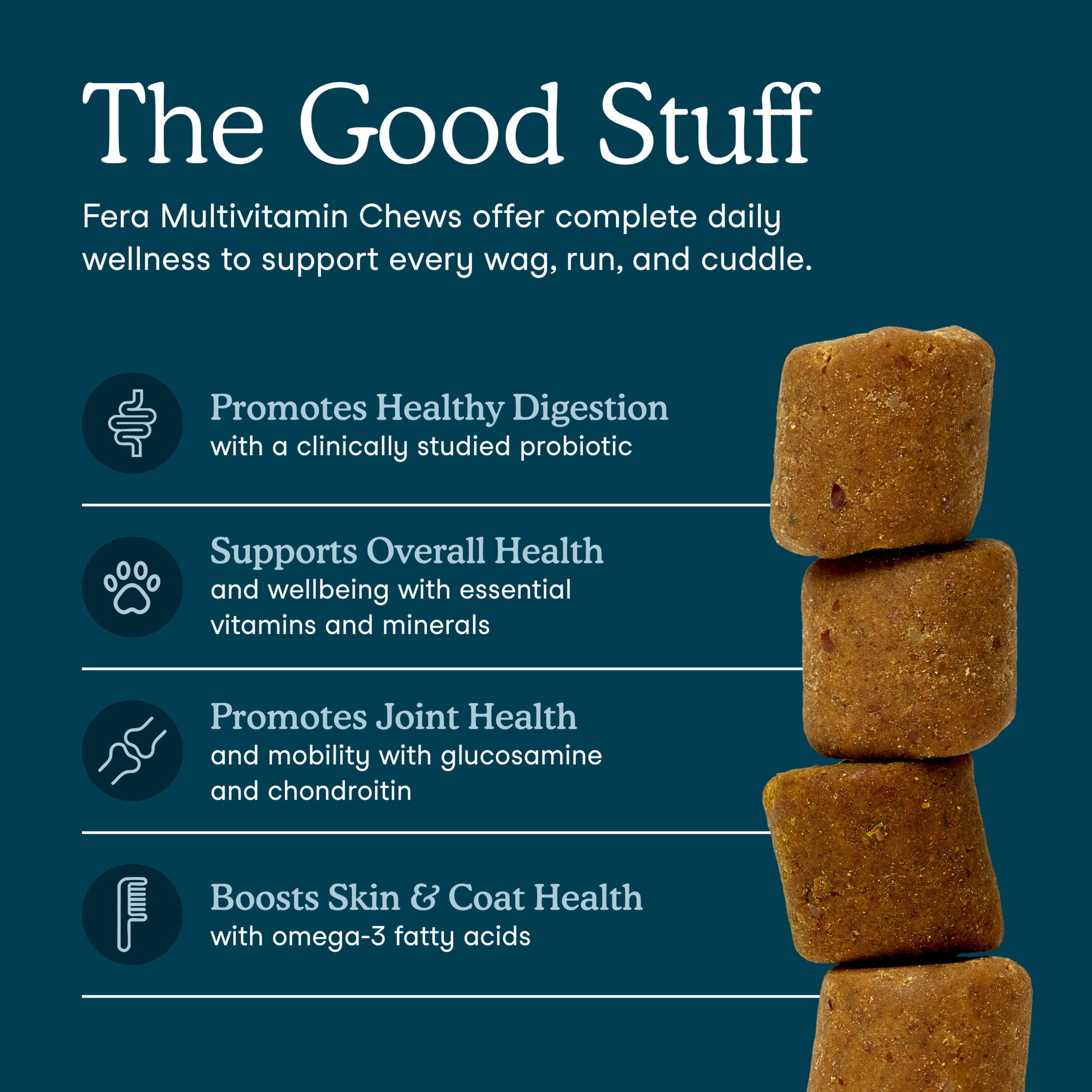 Fera Pets Dog Multivitamin Chews - With Probiotics, Glucosamine & Omega-3s - 90 Soft Chews