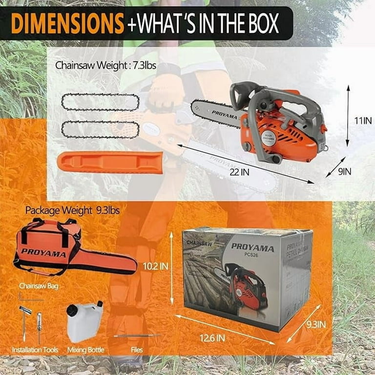 PROYAMA 26CC 2-Cycle Top Handle Gas Powered Chainsaw 12 Inch
