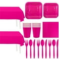 thumbnail image 1 of 155 Pcs Hot Pink Paper Dinnerware Set Birthday Party Supplies Decorations Set Serves 20 Guests Including Plates Napkins Cups Forks Spoons Knives,Tablecloth,Tableware Set for Party Decorations, 1 of 5