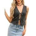 thumbnail image 4 of INSPIRE CHIC Jean Vest Top for Women V Neck Tie Front Sleeveless Waistcoat Denim Vests S Black, 4 of 6