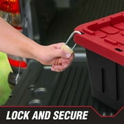 (Pack of 4) Hyper Tough 27 Gallon Large Storage Bin with Snap Lid, Black and Red, Heavy Duty Plastic Storage Container