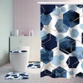 thumbnail image 6 of 4 Pcs Shower Curtain Sets Non-Slip Rugs Bath Mat Toilet Cover U Shaped Mat Print Shower Curtain with 12 Hooks Blue hexagon Bathroom Set, 6 of 9