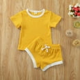 thumbnail image 1 of 2pcs Infant Toddler Baby Boys Girls Rib Short Sleeve Tshirt Top and Short Summer Outfits, 1 of 10