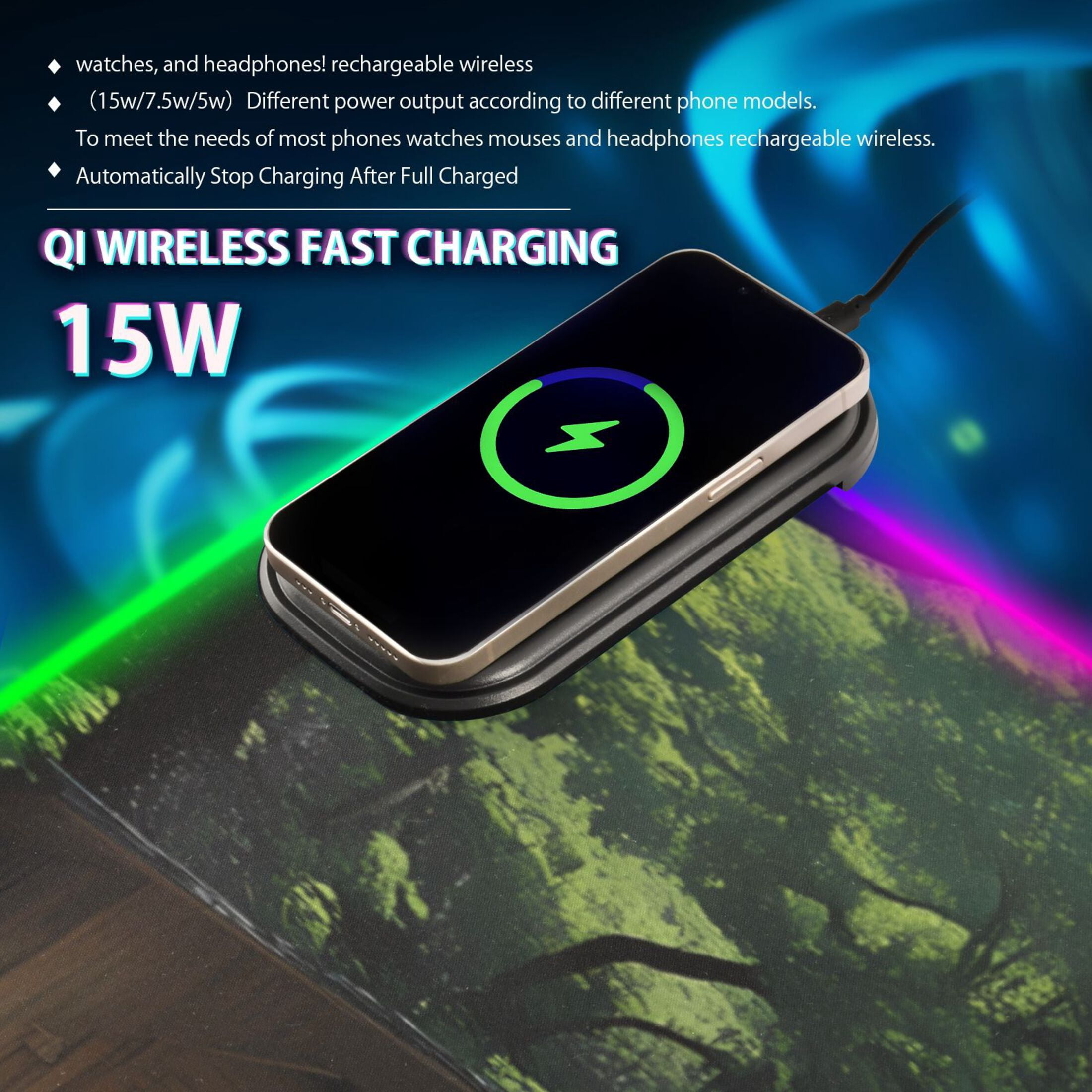 Wireless Charging Mouse Pad Large RGB Gaming Desk Mat 13 Light Modes Mousepad 35.4x15.7 Cabin by Lake