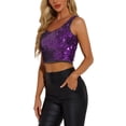thumbnail image 4 of INSPIRE CHIC Women's Metallic Sequin Crop Top Sparkle Glitter Sleeveless Party Club Tank Top XS Purple, 4 of 6