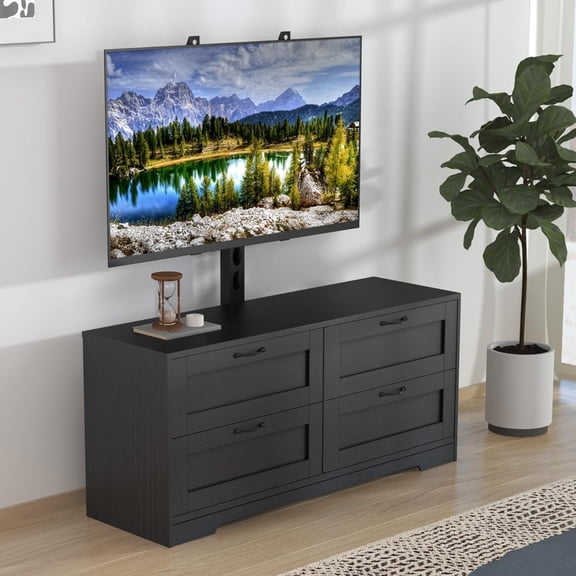 TV Stand with Adjustable Mount for 32-65 Inch TVs, Entertainment Center with 4 Drawers, Open Shelves, Media Console for Living Room, Bedroom,Black