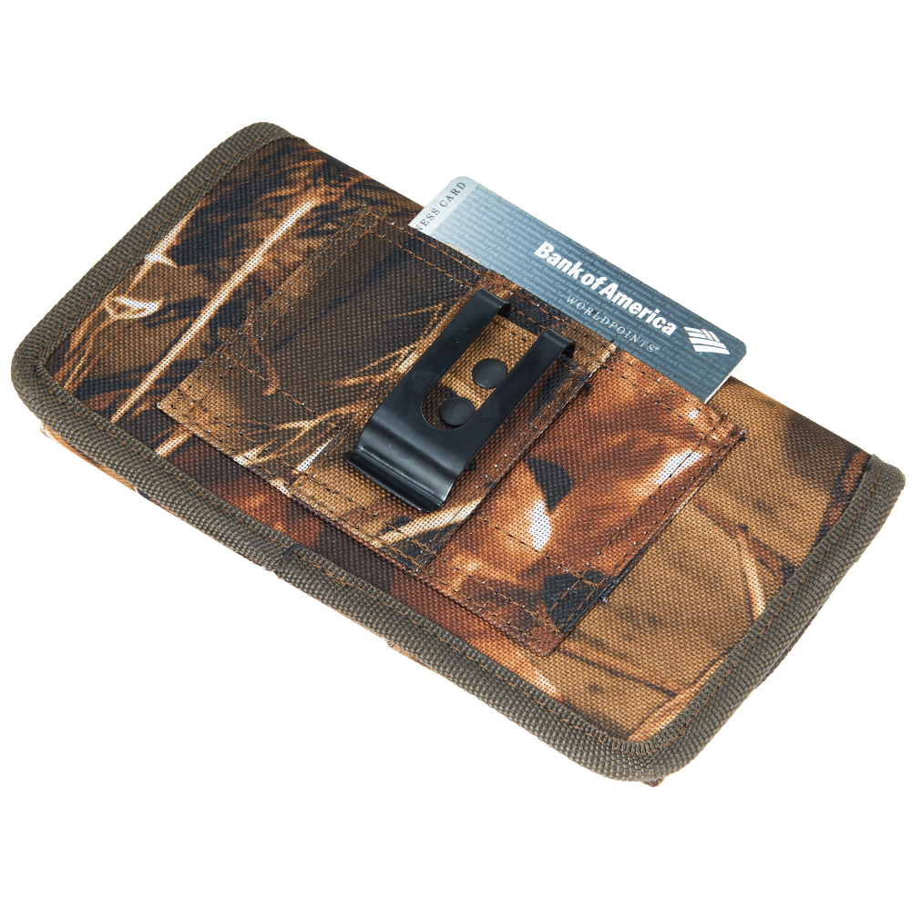6.5-inch Horizontal Hunter Camo Universal Cell Phone Holster Pouch with Belt Clip and Card Slots