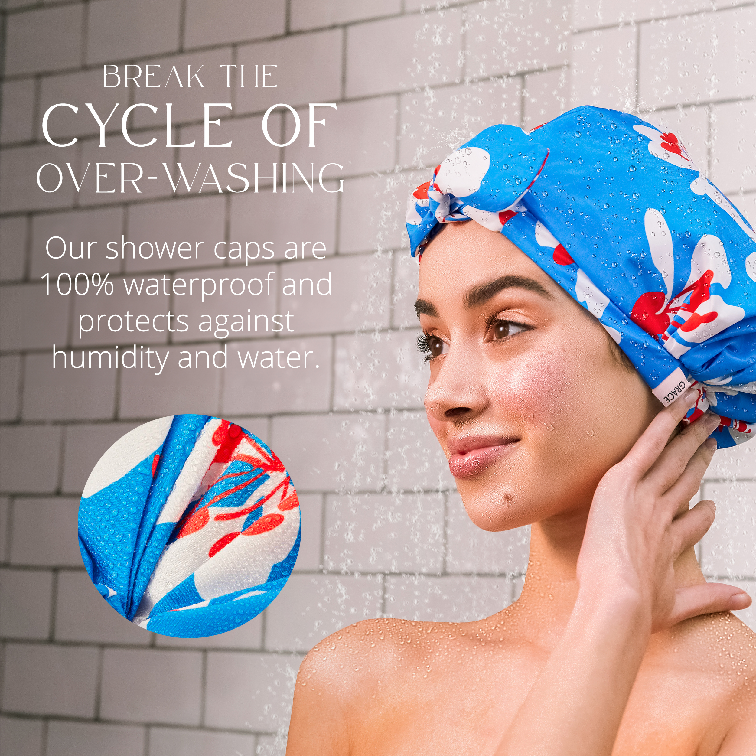 GRACE & COMPANY Luxury Shower Cap For Women - 100% Waterproof, Reusable, Washable & Breathable Shower Caps - Gramercy