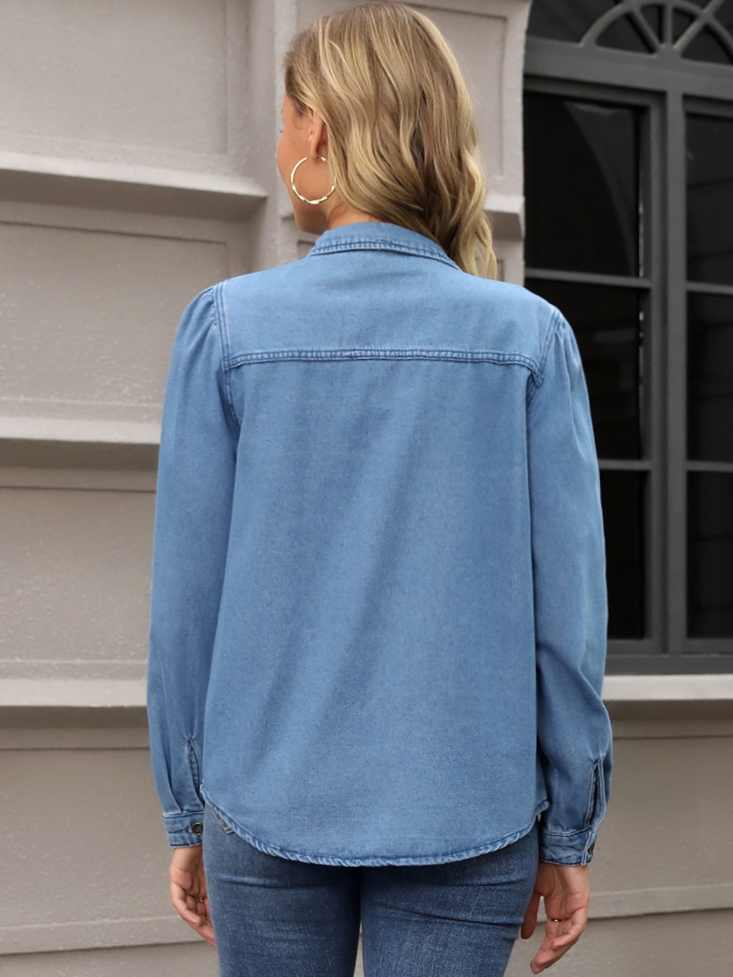 DARING DIVA Women's Long Sleeve Button Down Shirts Jackets with Pocket S Blue