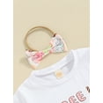 thumbnail image 6 of FEORJGP Toddler Baby Girl Summer Outfits 1-4Y Short Sleeve T-Shirt Crew Neck Shirt Cartoon Letter Print Tops + Doughnut Print Flare Pants + Headband Set Loose Casual 3Pcs Clothes, 6 of 9